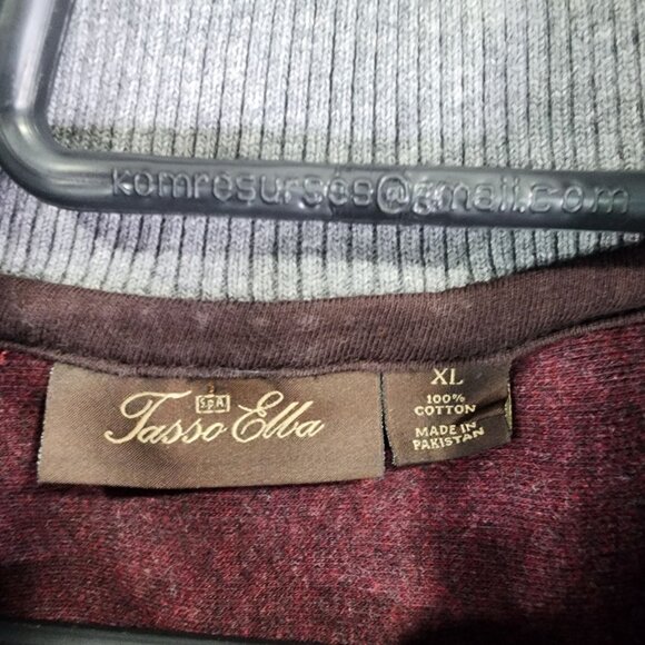 Mens Burgundy Tasso Elba Sweater 1/4 Zip 100% Cotton Long Sleeve Size XL - Picture 6 of 10